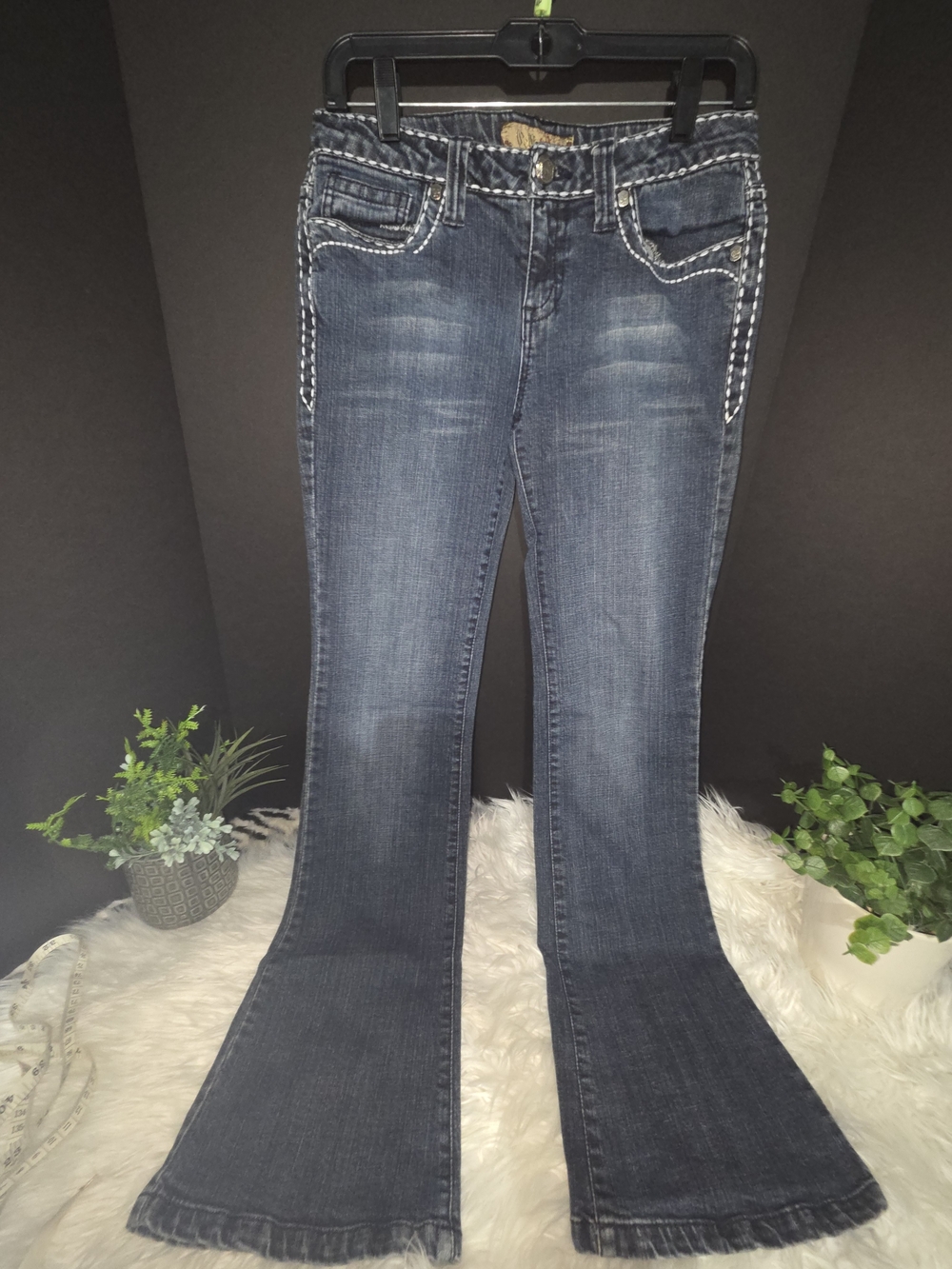 Y2K Women's Wash  Denim Jeweled Pockets thick Contract Stitches Jeans, Size 11